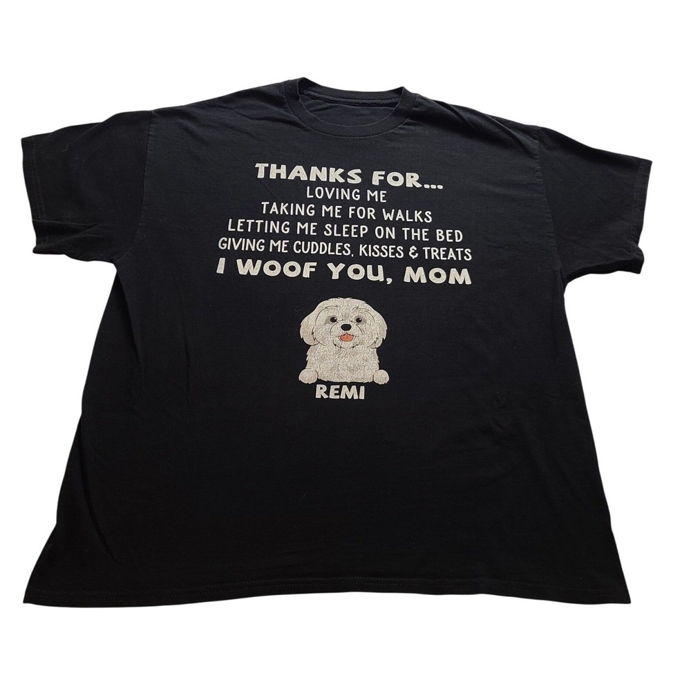 I Woof You Mom Remi Dog Lover Graphic T-Shirt Black Men's XL Short Sleeve Tee